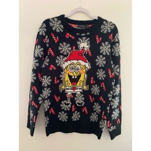 SPONGEBOB Nickelodeon Knit Ugly Christmas Sweater Snowflakes Candy Canes Medium